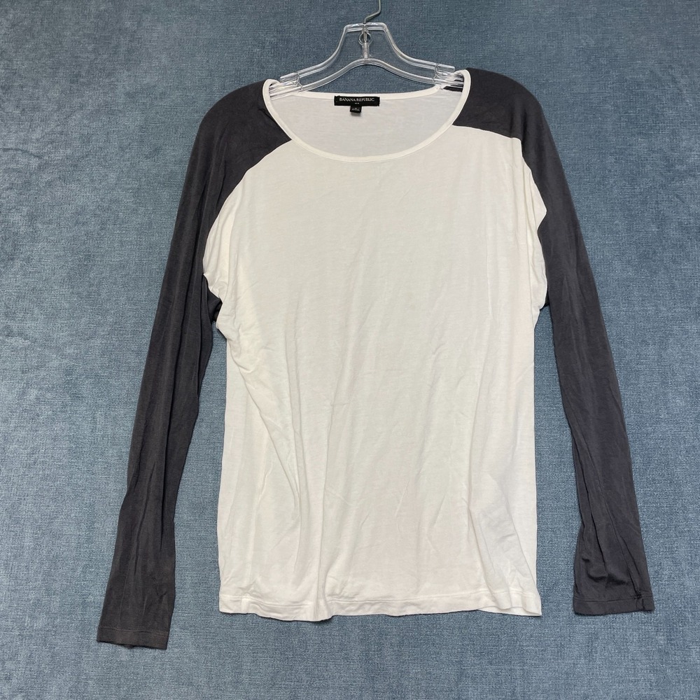 Banana Republic Shirt Mens Small White Black Raglan Sleeve Round Neck Casual